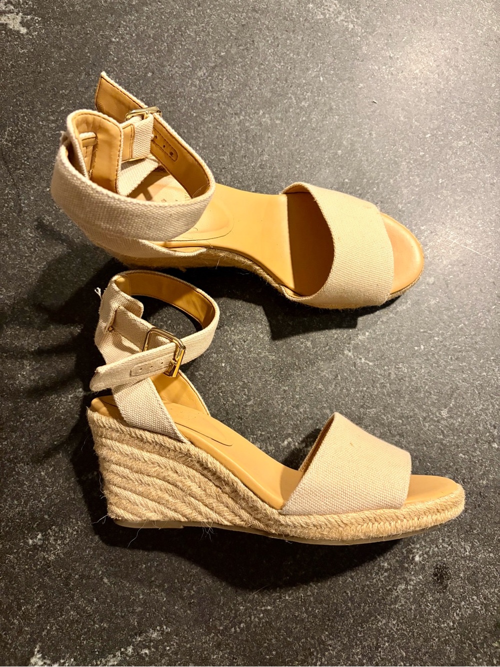 J. Crew Natural Canvas Espadrille Wedge Sandals with Ankle Strap